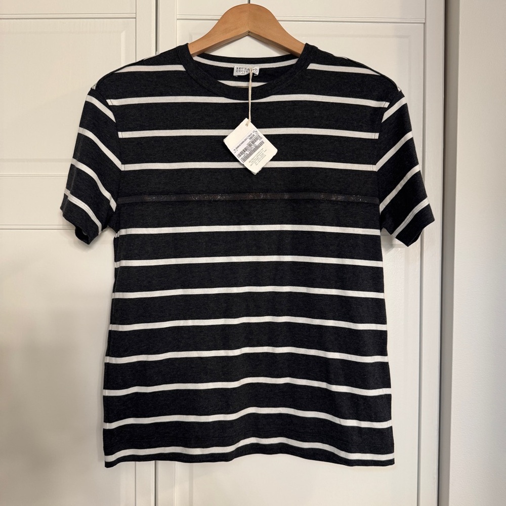 Brunello Cucinelli Navy / White Striped T-shirt XS